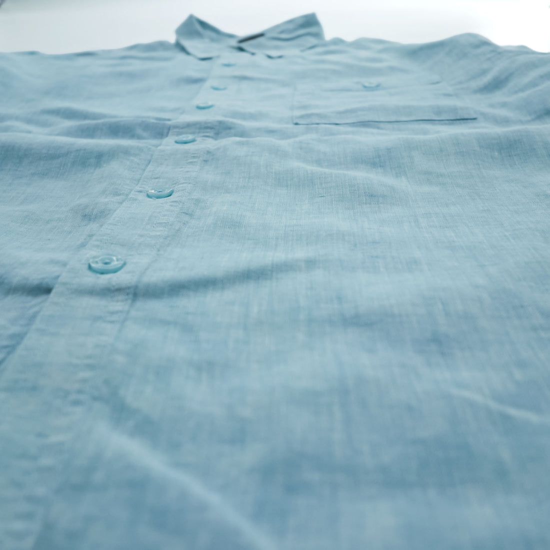 Weekender 半袖 リネン シャツ XL サックスブルー 麻100% ビッグサイズ Finest Linen 胸ポケット