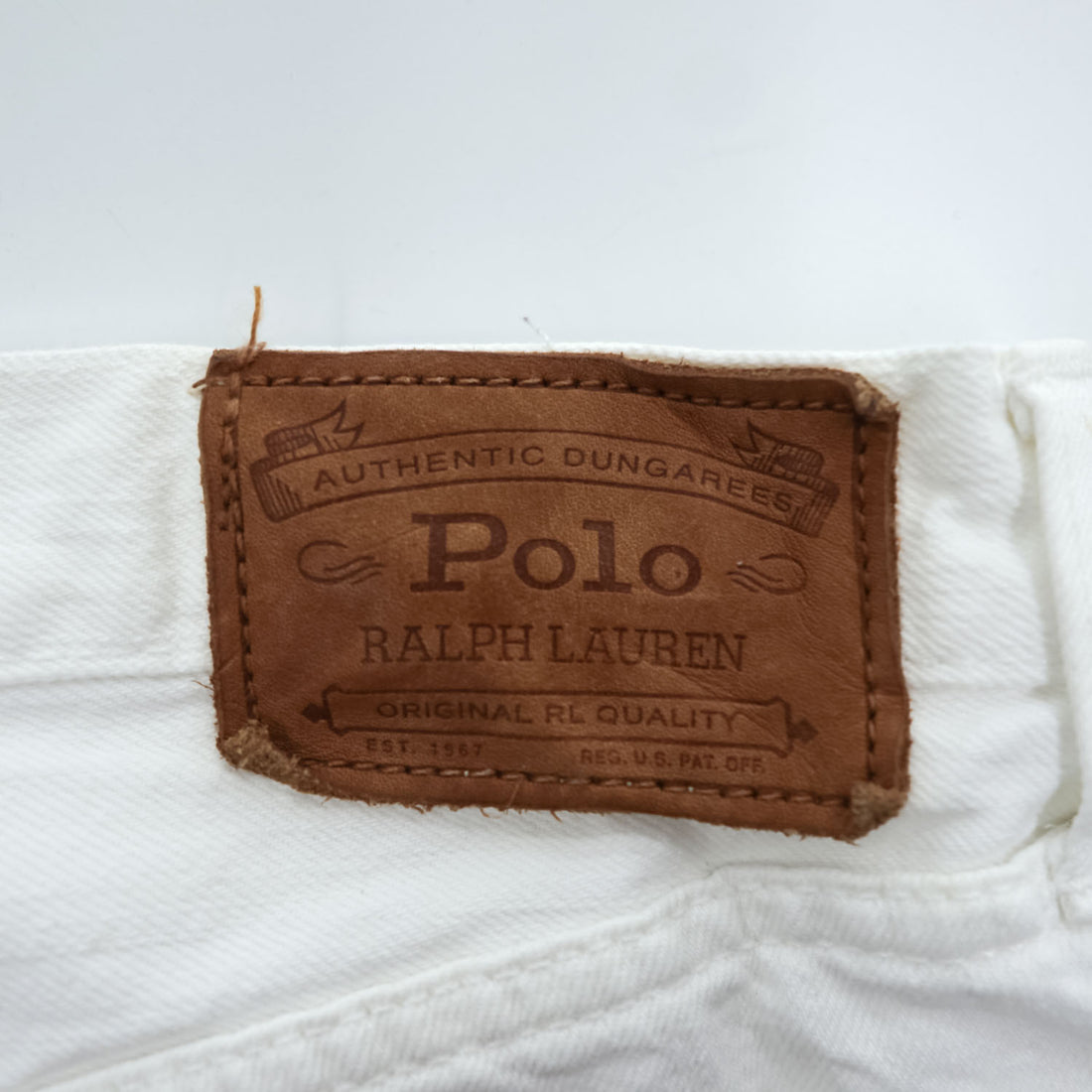 Polo Ralph Lauren ダメージ加工 カットオフ ショートパンツ L ホワイト デニム レザーパッチ
