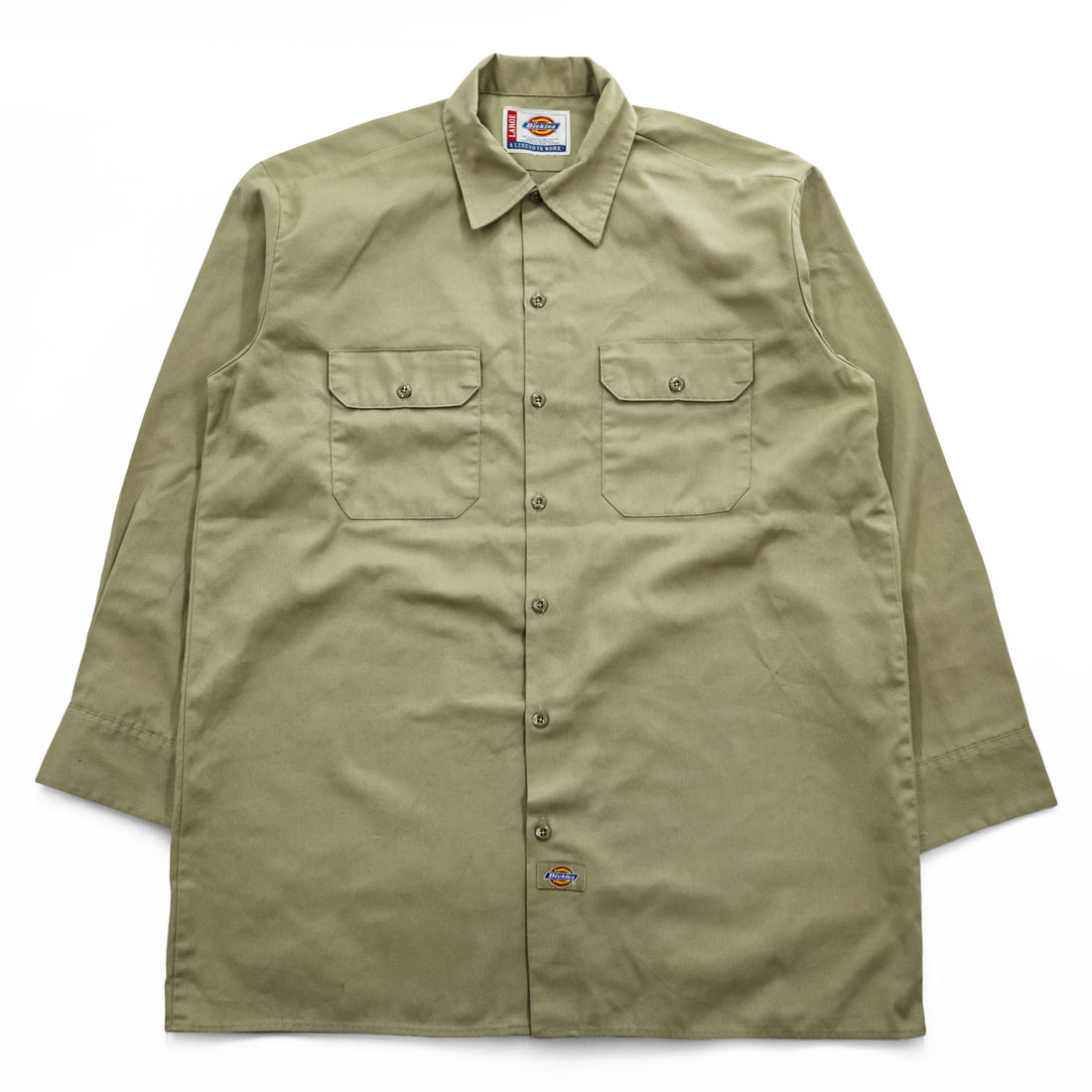 Dickies 長袖 ワークシャツ L カーキ ベージュ TCツイル ダブルポケット