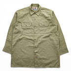 Dickies 長袖 ワークシャツ L カーキ ベージュ TCツイル ダブルポケット