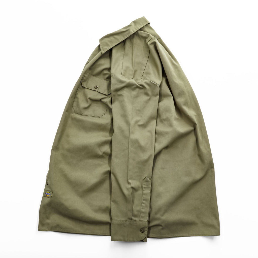 Dickies 長袖 ワークシャツ L カーキ ベージュ TCツイル ダブルポケット