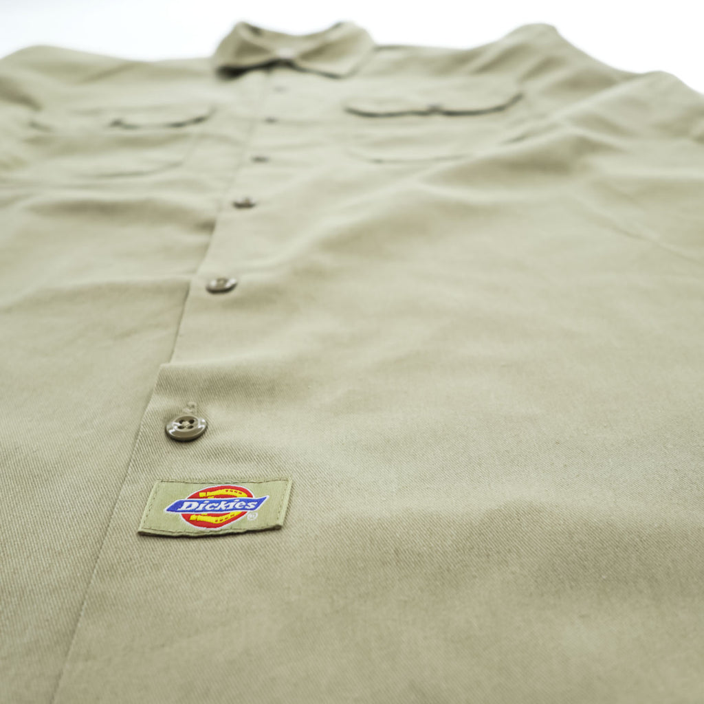 Dickies 長袖 ワークシャツ L カーキ ベージュ TCツイル ダブルポケット