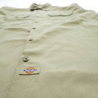 Dickies 長袖 ワークシャツ L カーキ ベージュ TCツイル ダブルポケット