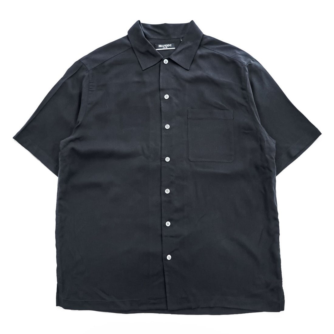 90年代 ヴィンテージ 100%シルク 半袖シャツ BRANDINI ブラック L ボックスシルエット 胸ポケット