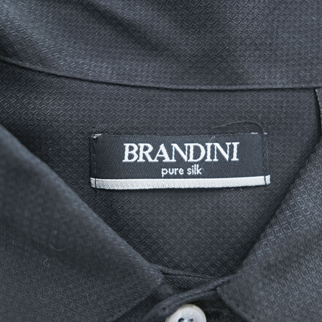 90年代 ヴィンテージ 100%シルク 半袖シャツ BRANDINI ブラック L ボックスシルエット 胸ポケット