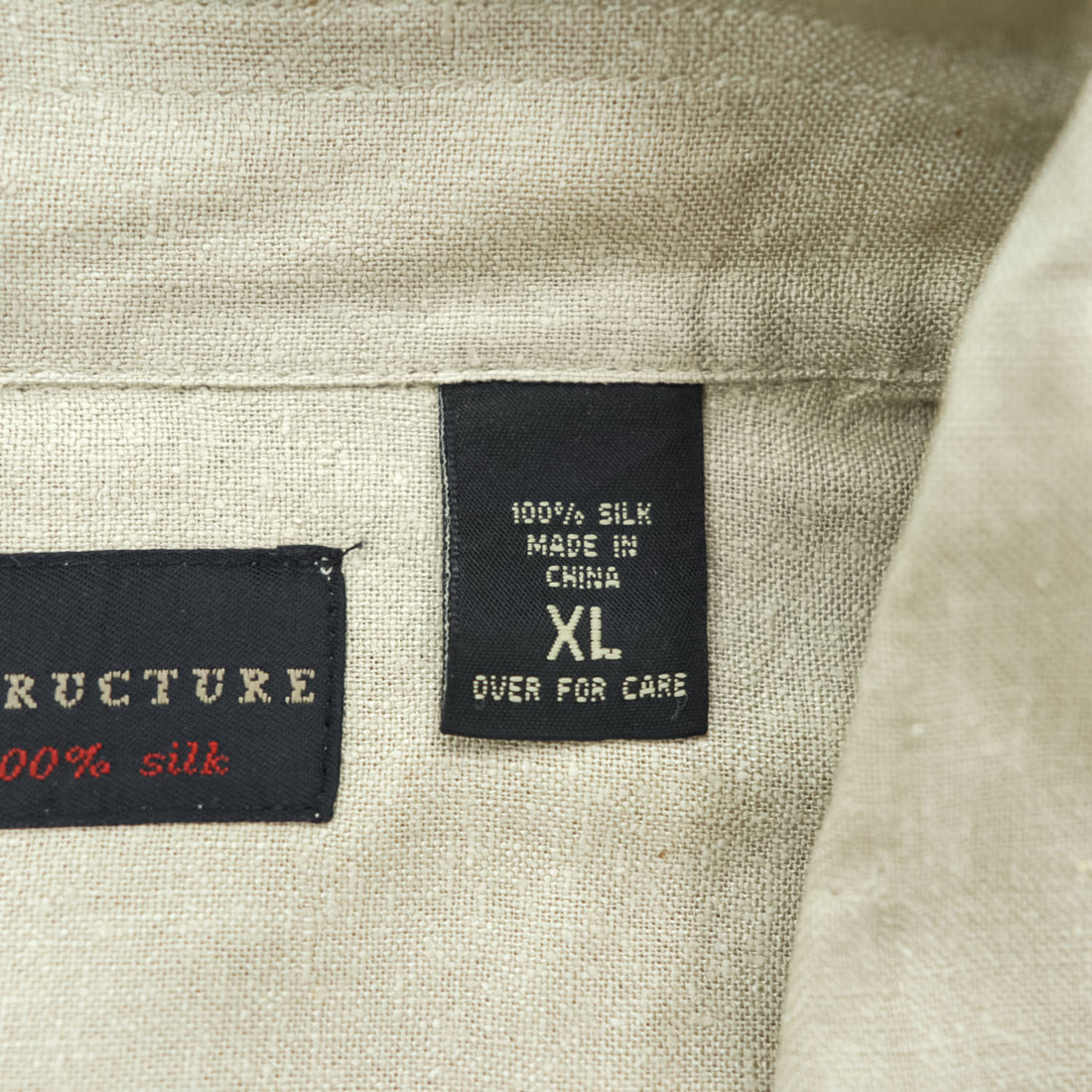 90年代 ヴィンテージ 半袖 シルク オープンカラーシャツ STRUCTURE 100%シルク XL ベージュ 開襟