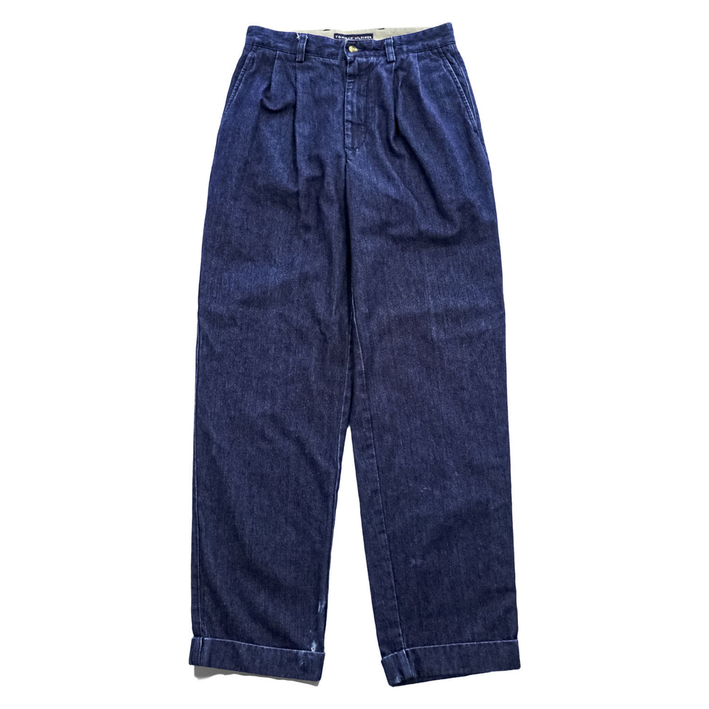 TOMMY HILFIGER 90年代 ヴィンテージ 2タック デニムスラックス パンツ W29 プリーツ ダブルカフス トラウザーズ テーパード