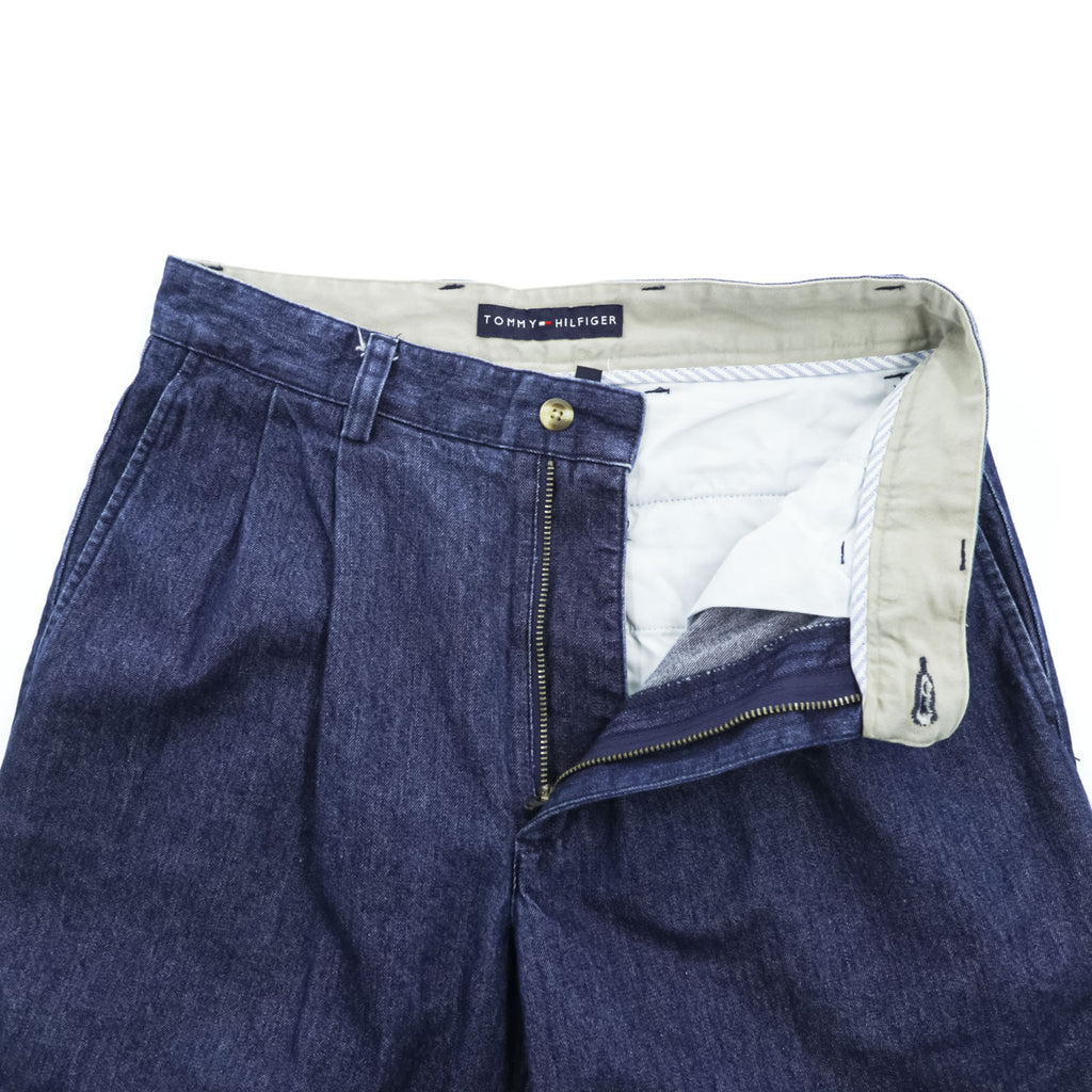 TOMMY HILFIGER 90年代 ヴィンテージ 2タック デニムスラックス パンツ W29 プリーツ ダブルカフス トラウザーズ テーパード