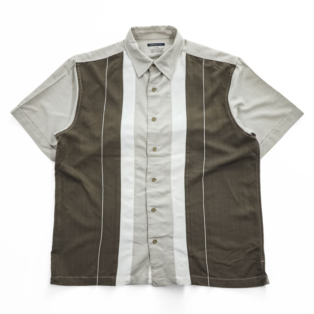 VAN HEUSEN STUDIO 00年代 ヴィンテージ 半袖 レーヨン シャツ L ベージュ ブラウン バイカラー