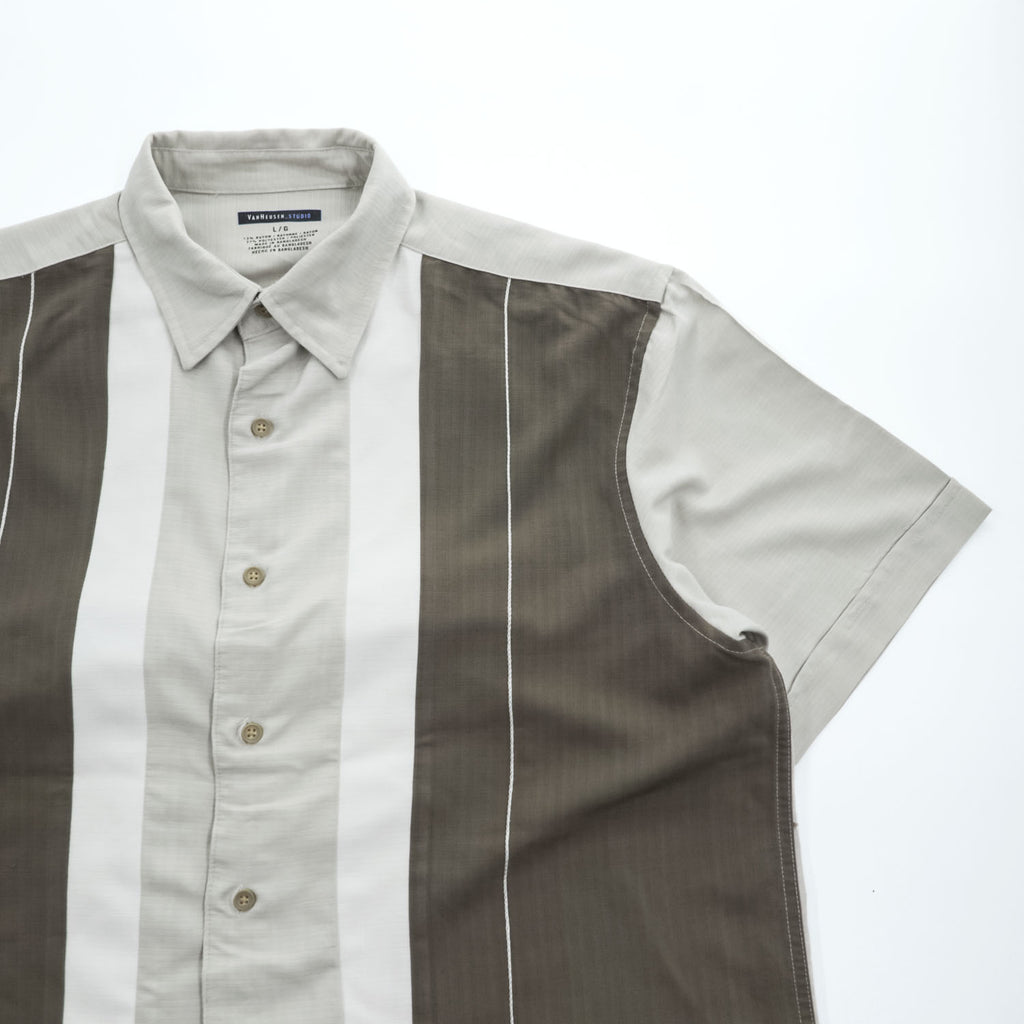 VAN HEUSEN STUDIO 00年代 ヴィンテージ 半袖 レーヨン シャツ L ベージュ ブラウン バイカラー