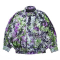 Vintage 80s 90s Abstract Print Windbreaker Jacket Purple Green Gray Snap Button Stand Collar Retro