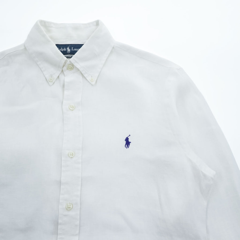 Polo Ralph Lauren 90年代 ヴィンテージ 長袖 シャツ S ホワイト スモールポニー ロゴ 刺繍 CUSTOM FIT ボタンダウン
