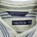 NAUTICA 90年代 ヴィンテージ 半袖 リネン シャツ ビッグサイズ L マルチストライプ 麻 ボタンダウン 胸ポケット