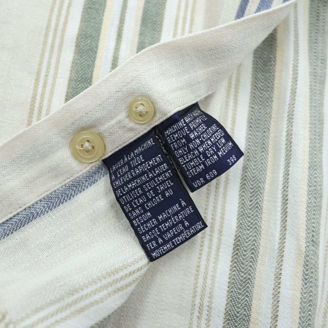 NAUTICA 90年代 ヴィンテージ 半袖 リネン シャツ ビッグサイズ L マルチストライプ 麻 ボタンダウン 胸ポケット