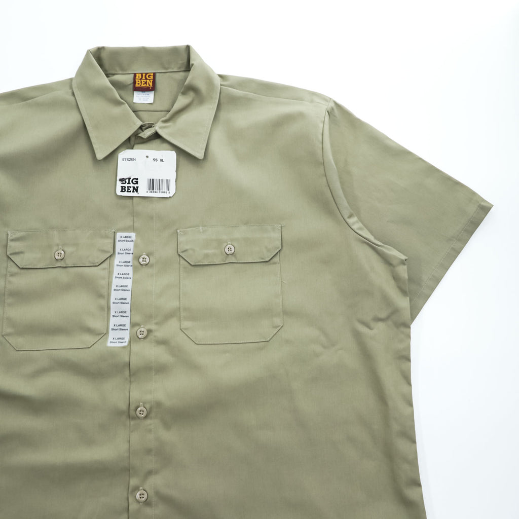 BIG BEN 半袖 ワークシャツ XL カーキ ベージュ TCツイル 65/35 フラップポケット ST62KH デッドストック 未使用品