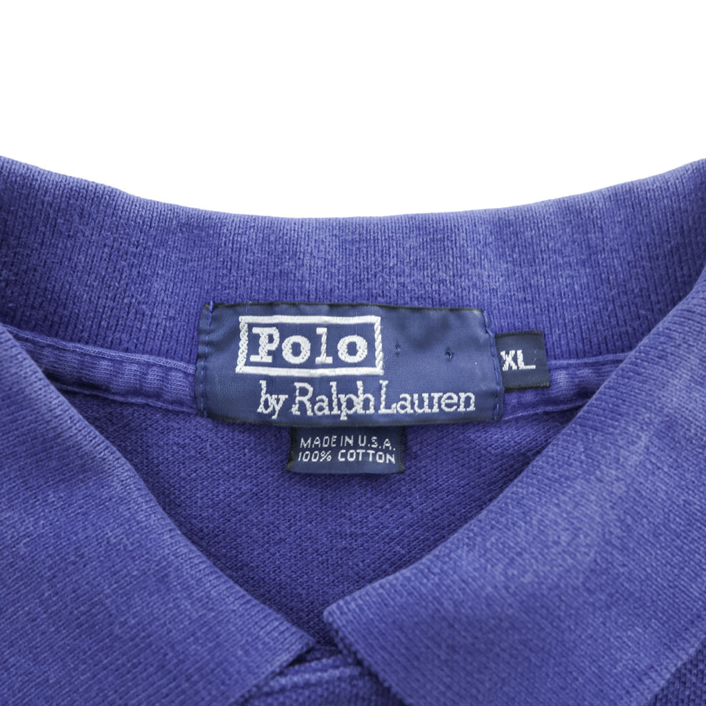 Polo Ralph Lauren 90年代 ヴィンテージ USA製 ポロシャツ XL ブルー 鹿の子 スモールポニー ロゴ 刺繍
