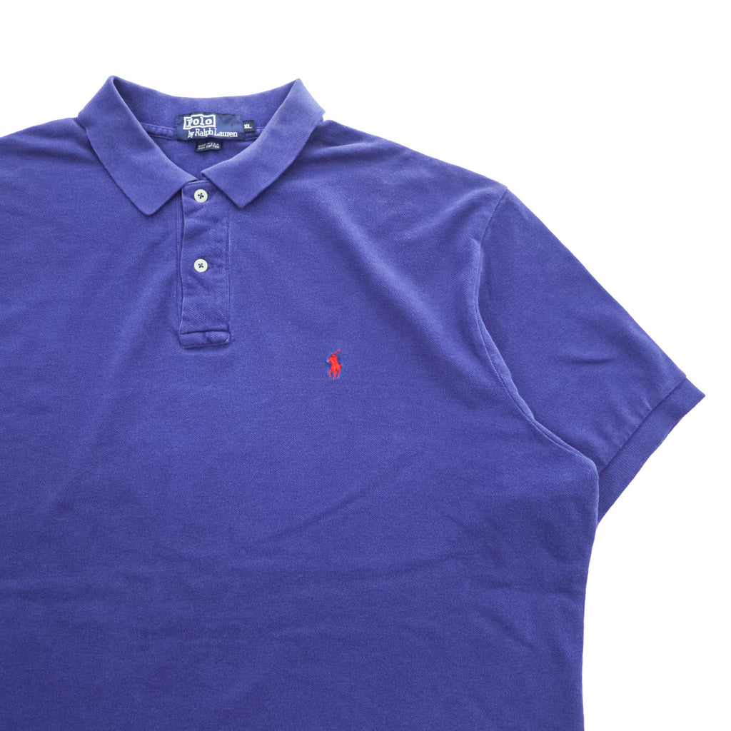 Polo Ralph Lauren 90年代 ヴィンテージ USA製 ポロシャツ XL ブルー 鹿の子 スモールポニー ロゴ 刺繍