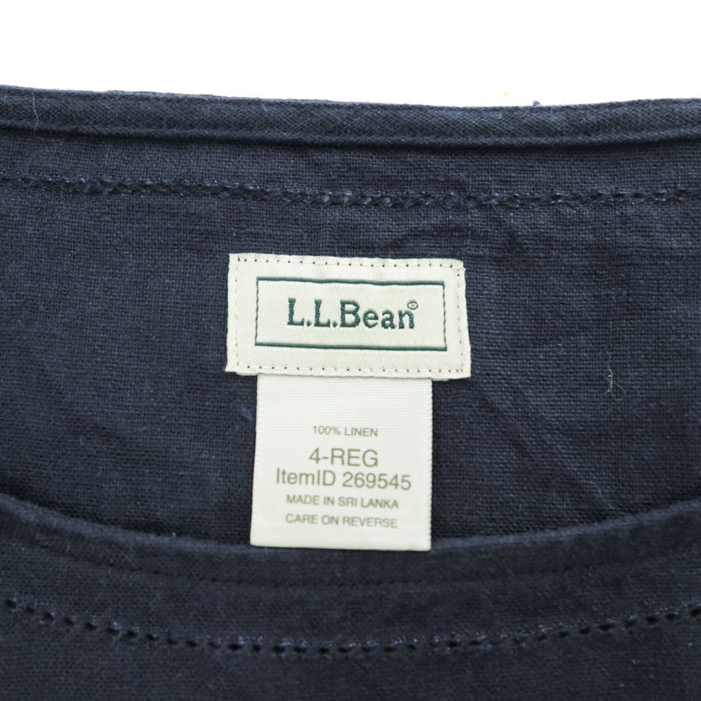 L.L.Bean 半袖 リネン ワンピース S ダークネイビー 麻100% 269545