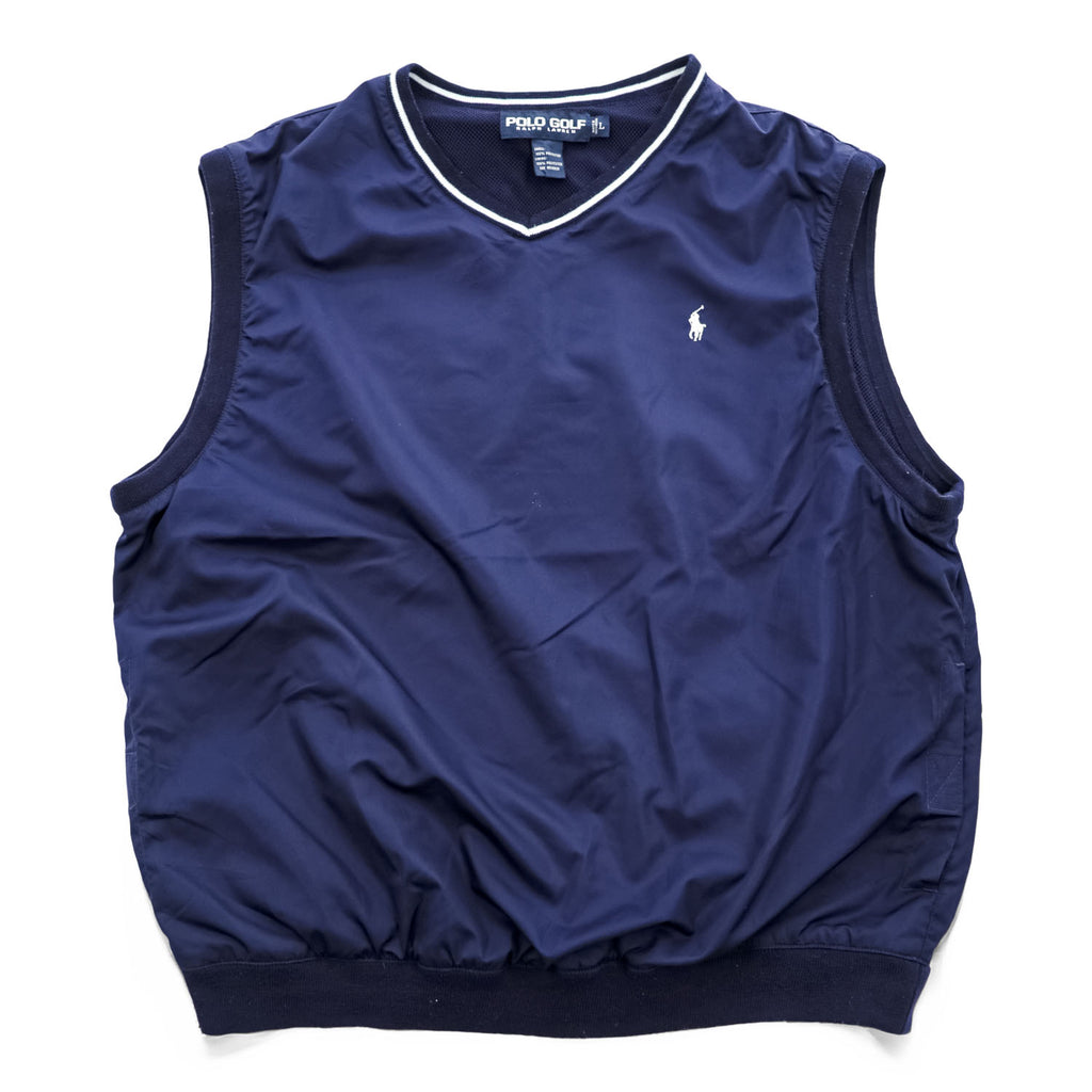 POLO GOLF Ralph Lauren 90年代 ヴィンテージ Vネック プルオーバー スポーツベスト L ネイビー メッシュ 防水  ピステ