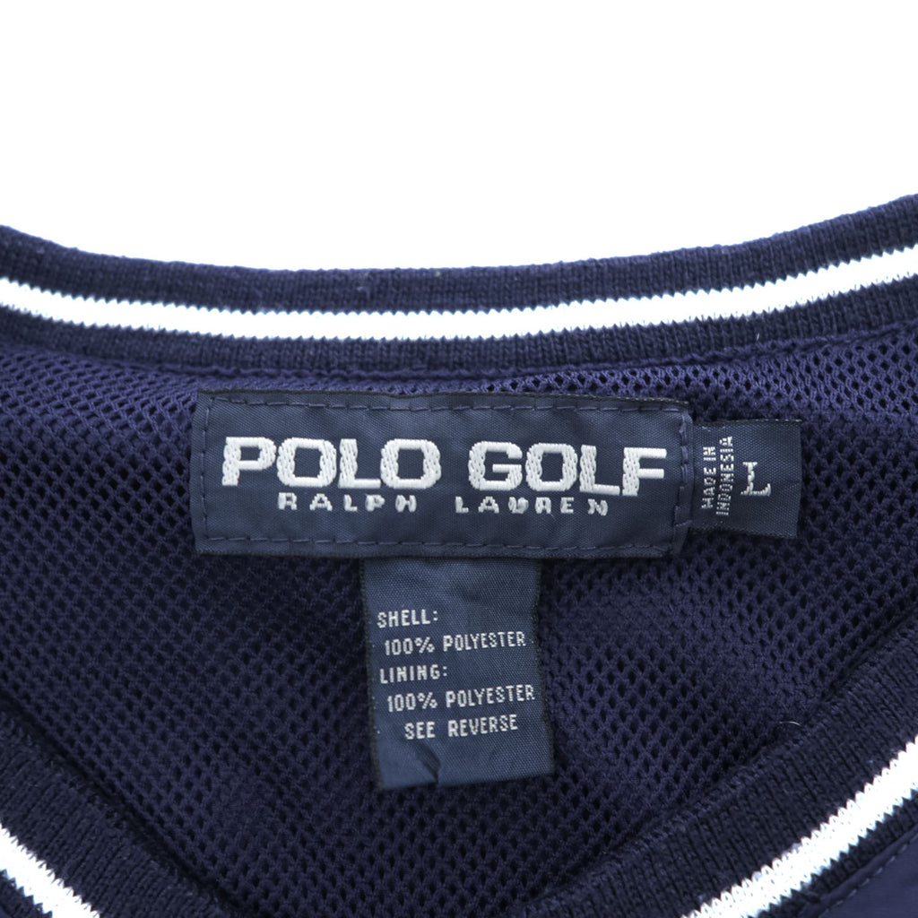 POLO GOLF Ralph Lauren 90年代 ヴィンテージ Vネック プルオーバー スポーツベスト L ネイビー メッシュ 防水  ピステ