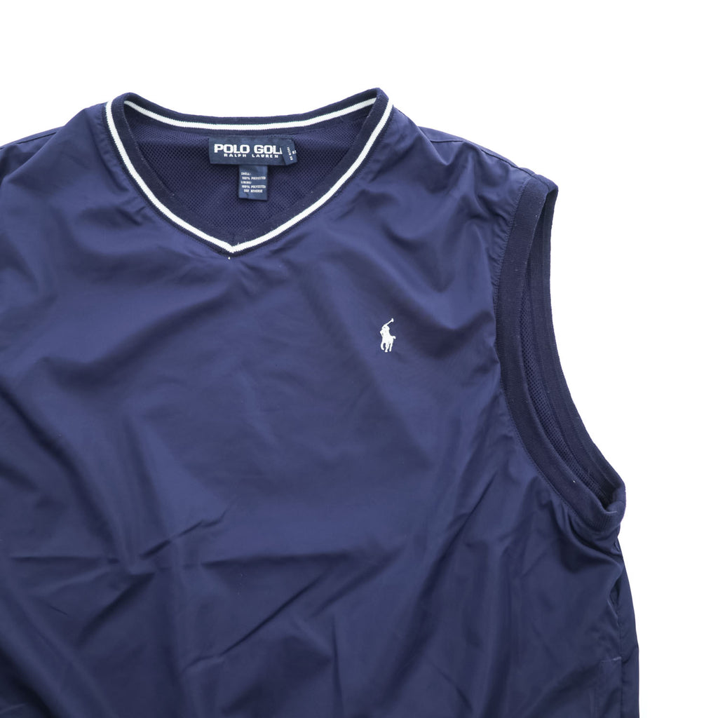 POLO GOLF Ralph Lauren 90年代 ヴィンテージ Vネック プルオーバー スポーツベスト L ネイビー メッシュ 防水  ピステ
