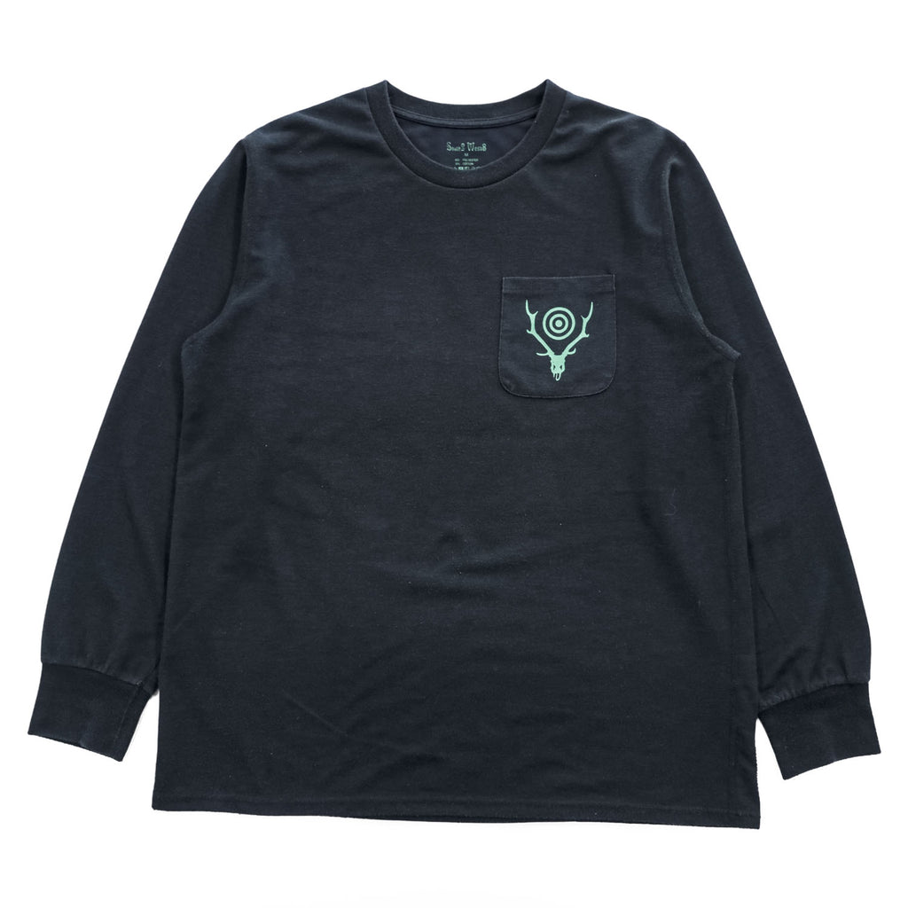 South2 West8 日本製 ロングスリーブ ポケット Tシャツ L/S Round Pocket Tee Circle Horn 長袖 ロンT M ブラック バックプリント PU548