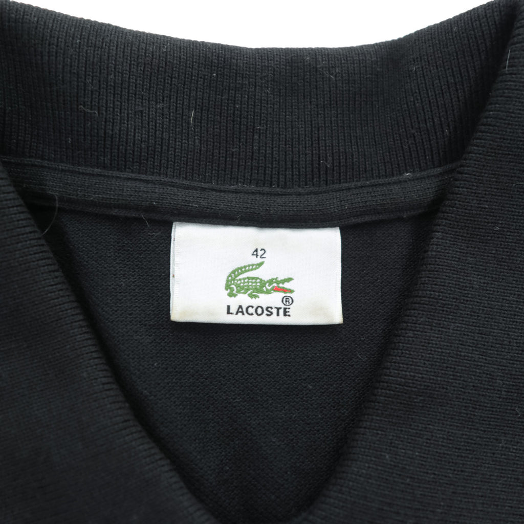 LACOSTE ポロシャツワンピース L ブラック 鹿の子 フルボタン 前開き ロング ワニ刺繍