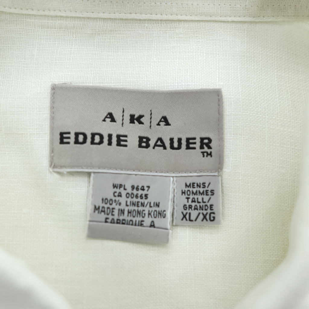 Eddie Bauer 90年代 ヴィンテージ リネン100% 長袖シャツ XL ホワイト 麻 ボタンダウン 胸ポケット
