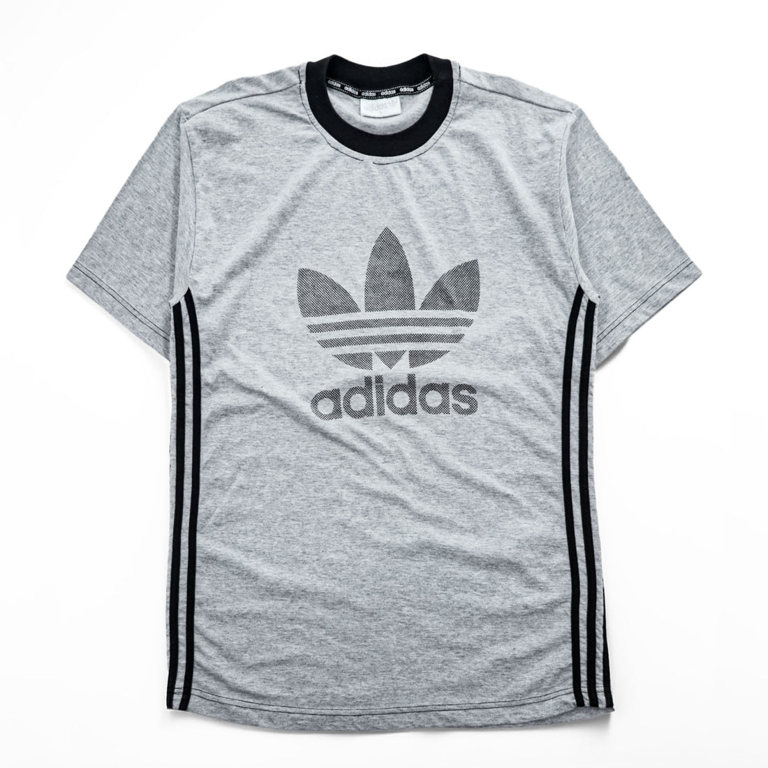 adidas 90年代 銀タグ ヴィンテージ リンガーTシャツ L グレー トレフォイルロゴ プリント サイドライン