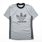 adidas 90年代 銀タグ ヴィンテージ リンガーTシャツ L グレー トレフォイルロゴ プリント サイドライン