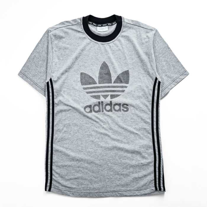 Adidas Trefoil Ringer T-Shirt L Gray Black 3 Stripes Side Tape Logo Tee Y2K 90s
