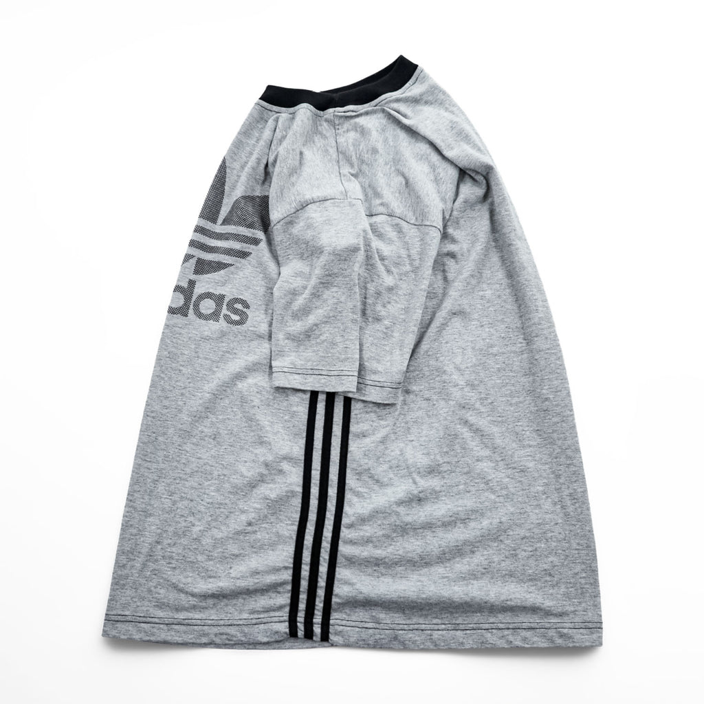 adidas 90年代 銀タグ ヴィンテージ リンガーTシャツ L グレー トレフォイルロゴ プリント サイドライン