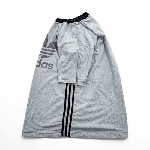 Adidas Trefoil Ringer T-Shirt L Gray Black 3 Stripes Side Tape Logo Tee Y2K 90s
