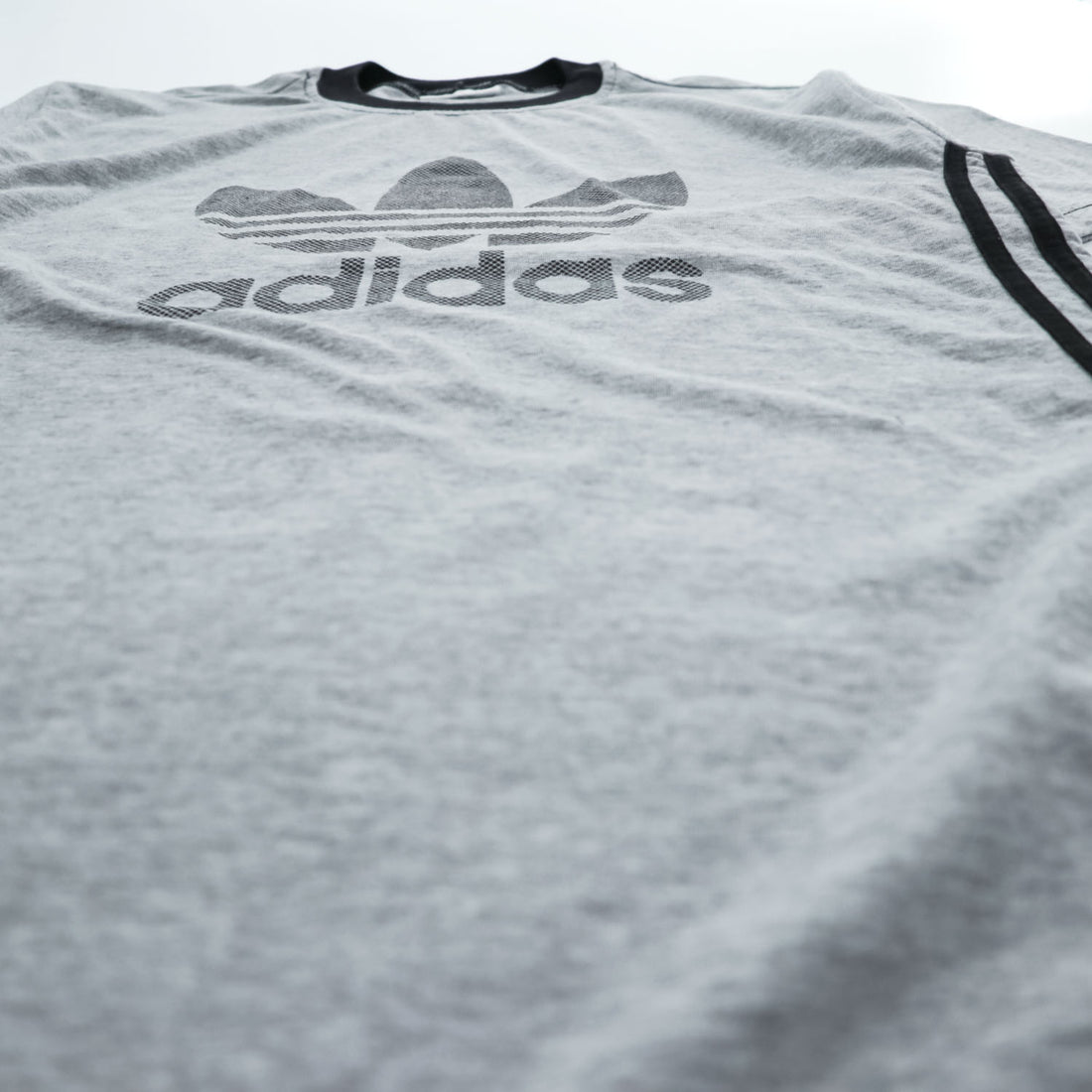 adidas 90年代 銀タグ ヴィンテージ リンガーTシャツ L グレー トレフォイルロゴ プリント サイドライン