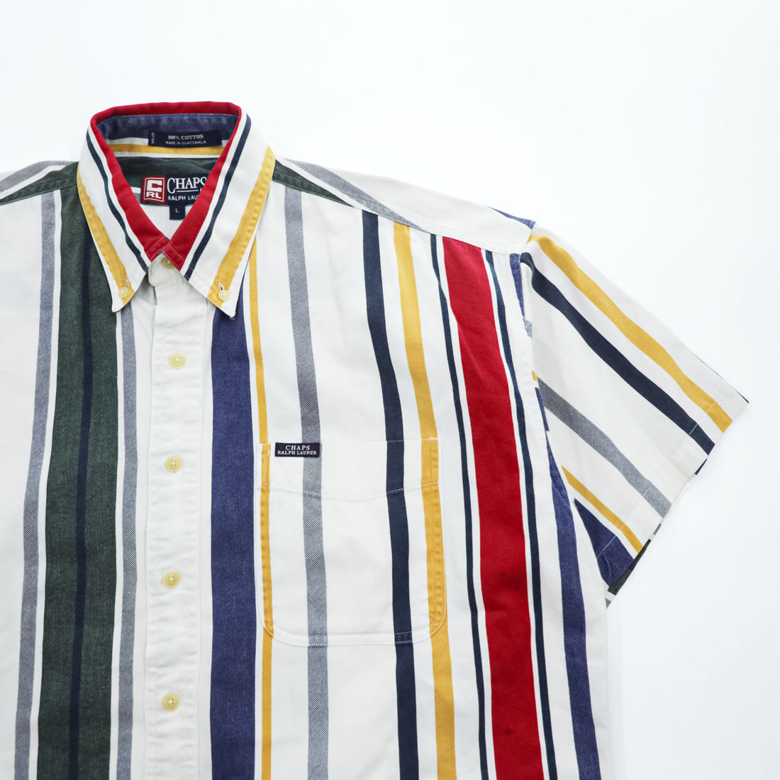 CHAPS Ralph Lauren 90年代 ヴィンテージ マルチカラー ストライプ 半袖シャツ L ボタンダウン ポケット