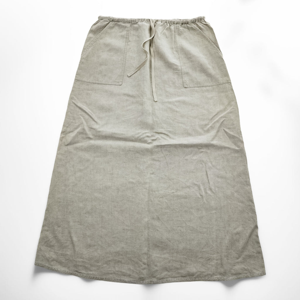 Eddie Bauer リネン ロングスカート L ナチュラル ベージュ 麻100% フレア ドローコード 6425