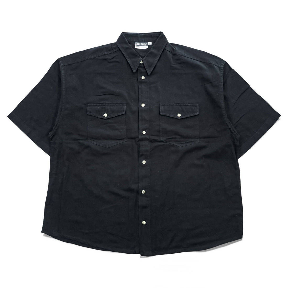 90年代 ヴィンテージ リネン 半袖シャツ SOUTHERN MANNERMODE 麻 XL ブラック ワイド 短丈 オーバーサイズ