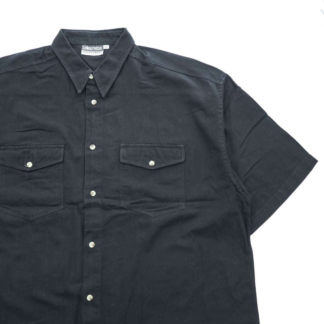 90年代 ヴィンテージ リネン 半袖シャツ SOUTHERN MANNERMODE 麻 XL ブラック ワイド 短丈 オーバーサイズ