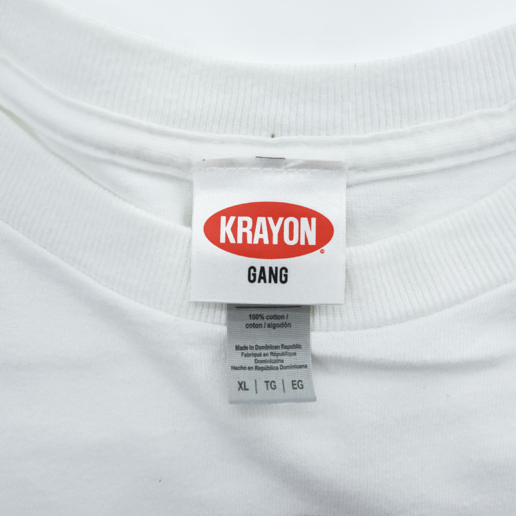 KRAYON GANG King Crimson SCHIZOID MAN Graphic T-Shirt White Cotton Mens XL Crayon Art Tee