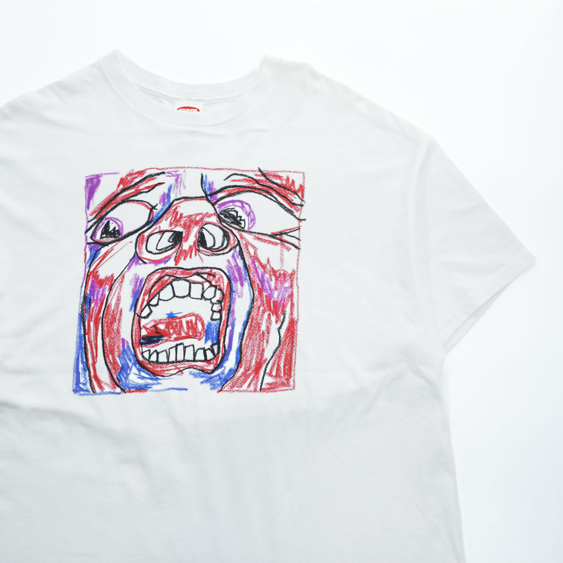 KRAYON GANG King Crimson SCHIZOID MAN Graphic T-Shirt White Cotton Mens XL Crayon Art Tee