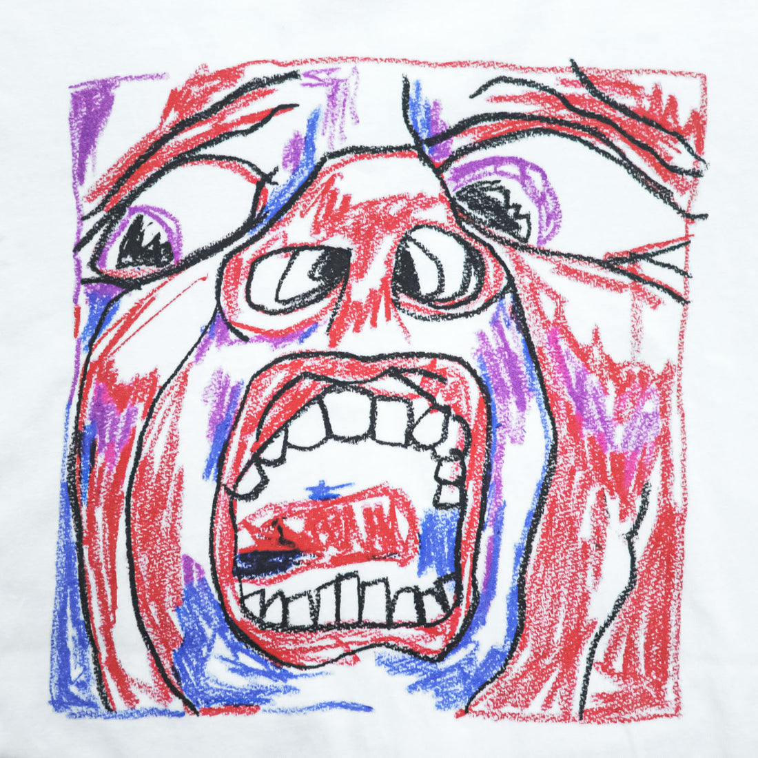 KRAYON GANG King Crimson SCHIZOID MAN Graphic T-Shirt White Cotton Mens XL Crayon Art Tee