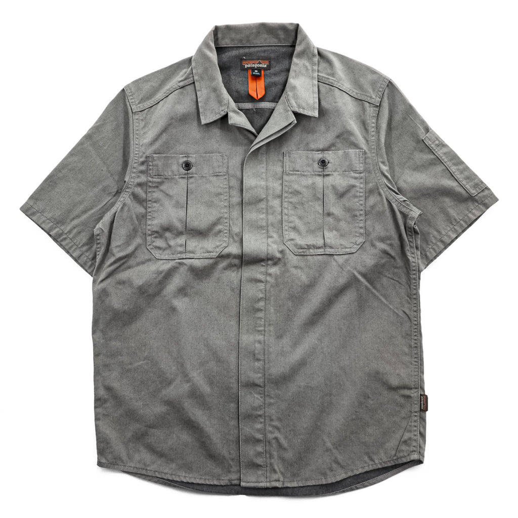 Patagonia ショップシャツ 半袖 ワークシャツ S グレー ヘンプ オーガニックコットン 比翼 オープンカラー 開襟 53295