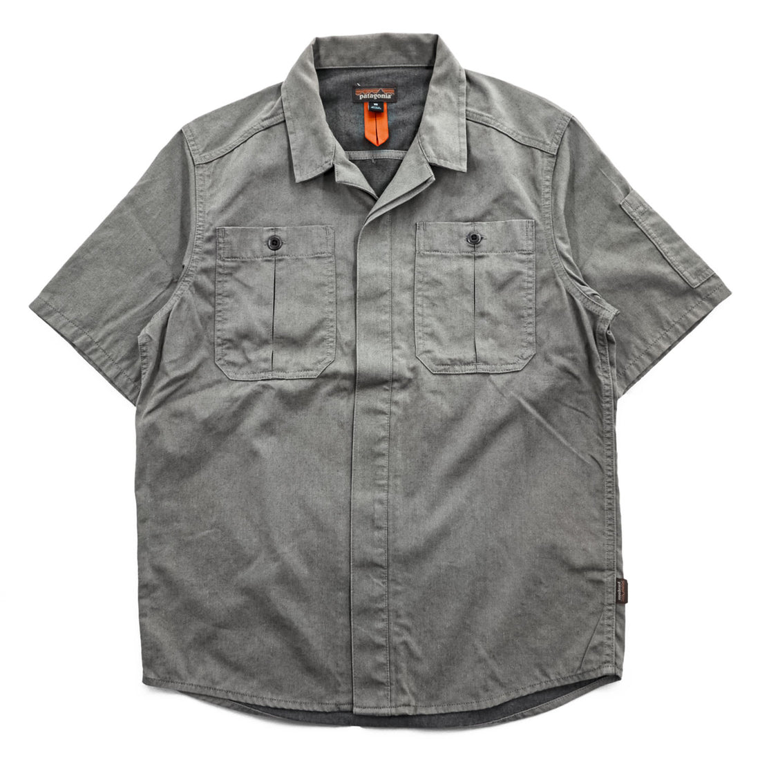 Patagonia ショップシャツ 半袖 ワークシャツ S グレー ヘンプ オーガニックコットン 比翼 オープンカラー 開襟 53295