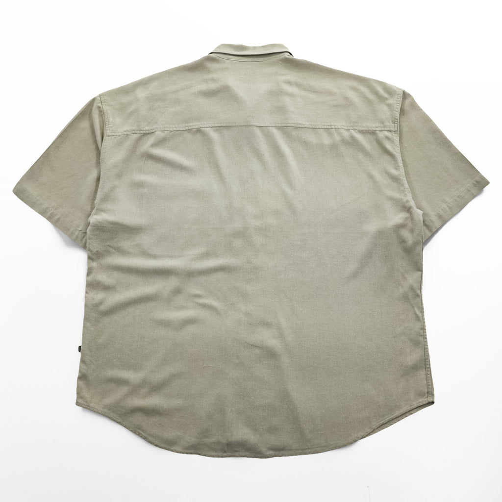 Vintage 90s STRUCTURE 100% Silk Short Sleeve Button Up Shirt Mens XL Sage Beige Solid Shirt