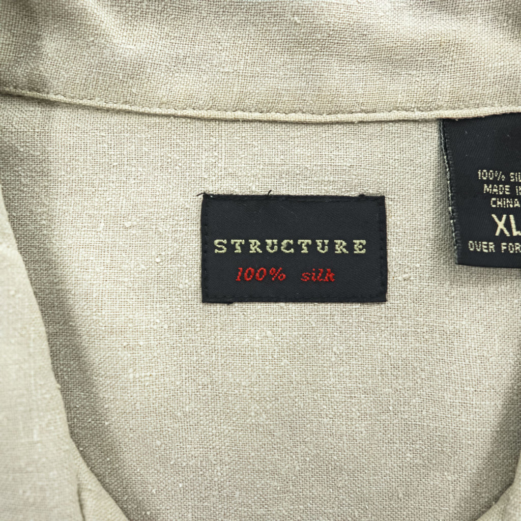 Vintage 90s STRUCTURE 100% Silk Short Sleeve Button Up Shirt Mens XL Sage Beige Solid Shirt