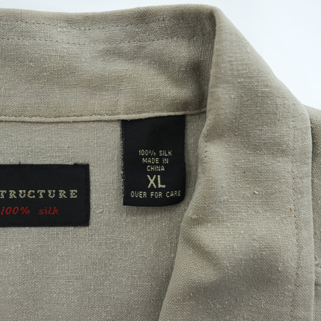 Vintage 90s STRUCTURE 100% Silk Short Sleeve Button Up Shirt Mens XL Sage Beige Solid Shirt