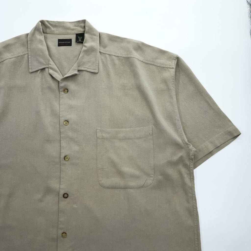 Vintage 90s STRUCTURE 100% Silk Short Sleeve Button Up Shirt Mens XL Sage Beige Solid Shirt