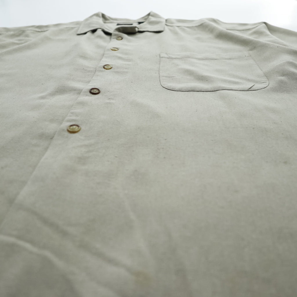Vintage 90s STRUCTURE 100% Silk Short Sleeve Button Up Shirt Mens XL Sage Beige Solid Shirt