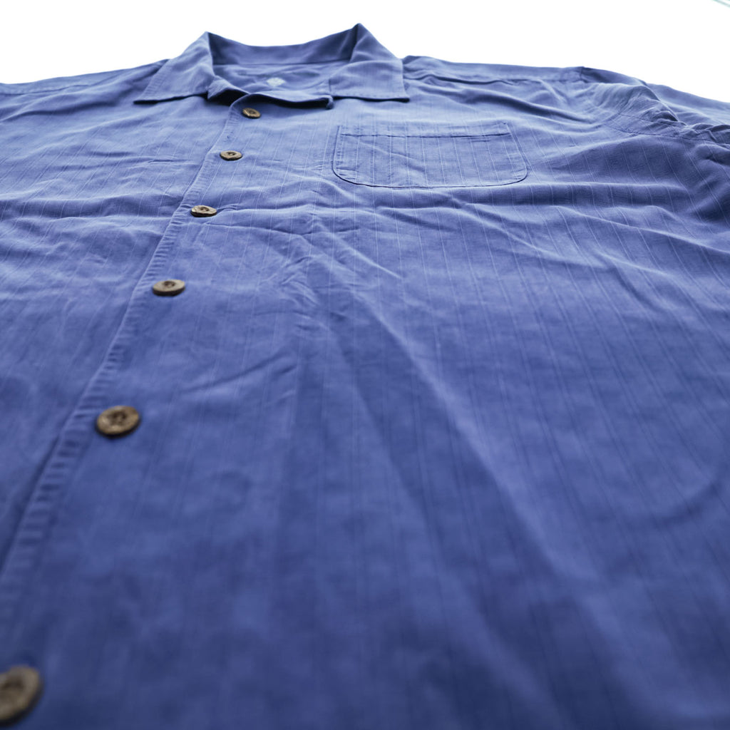 TOMMY BAHAMA 90年代 ヴィンテージ シルク100% 半袖キャンプシャツ XL ネイビー オープンカラー 開襟