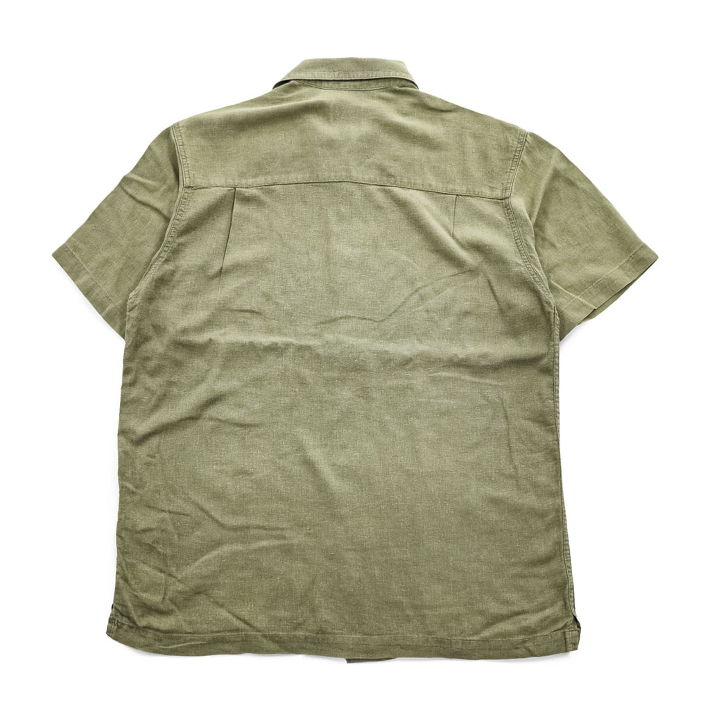 haggar 90年代 ヴィンテージ リネン オープンカラー 半袖シャツ M カーキ グリーン WASHABLE LINEN 開襟 レーヨン 麻
